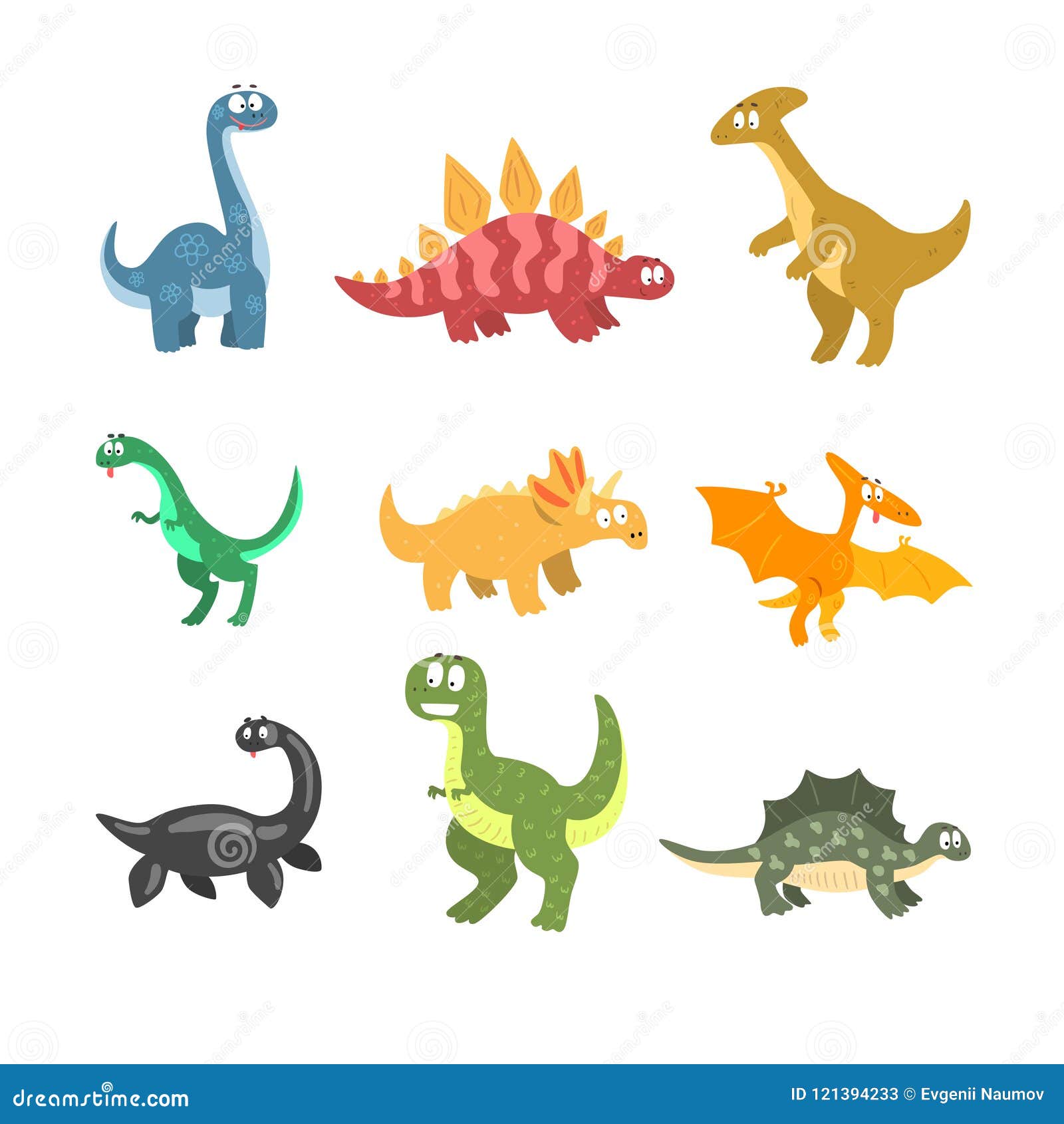 Conjunto de vetores de dinossauros coloridos dos desenhos animados