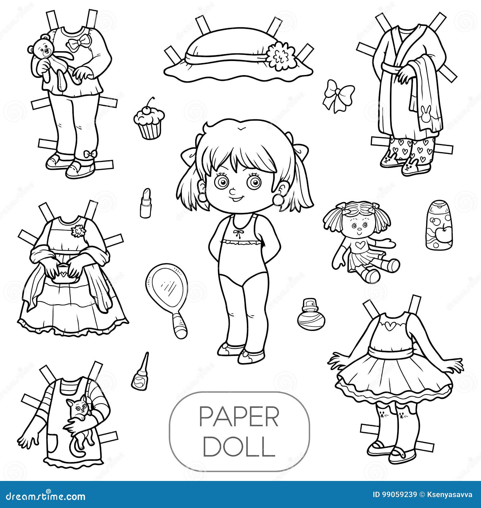 Boneca de papel com o conjunto de roupas vector