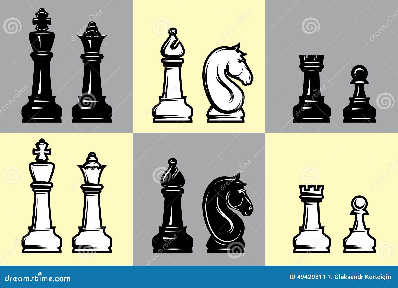 Duas opções de peças de xadrez preto e branco do rei. elemento