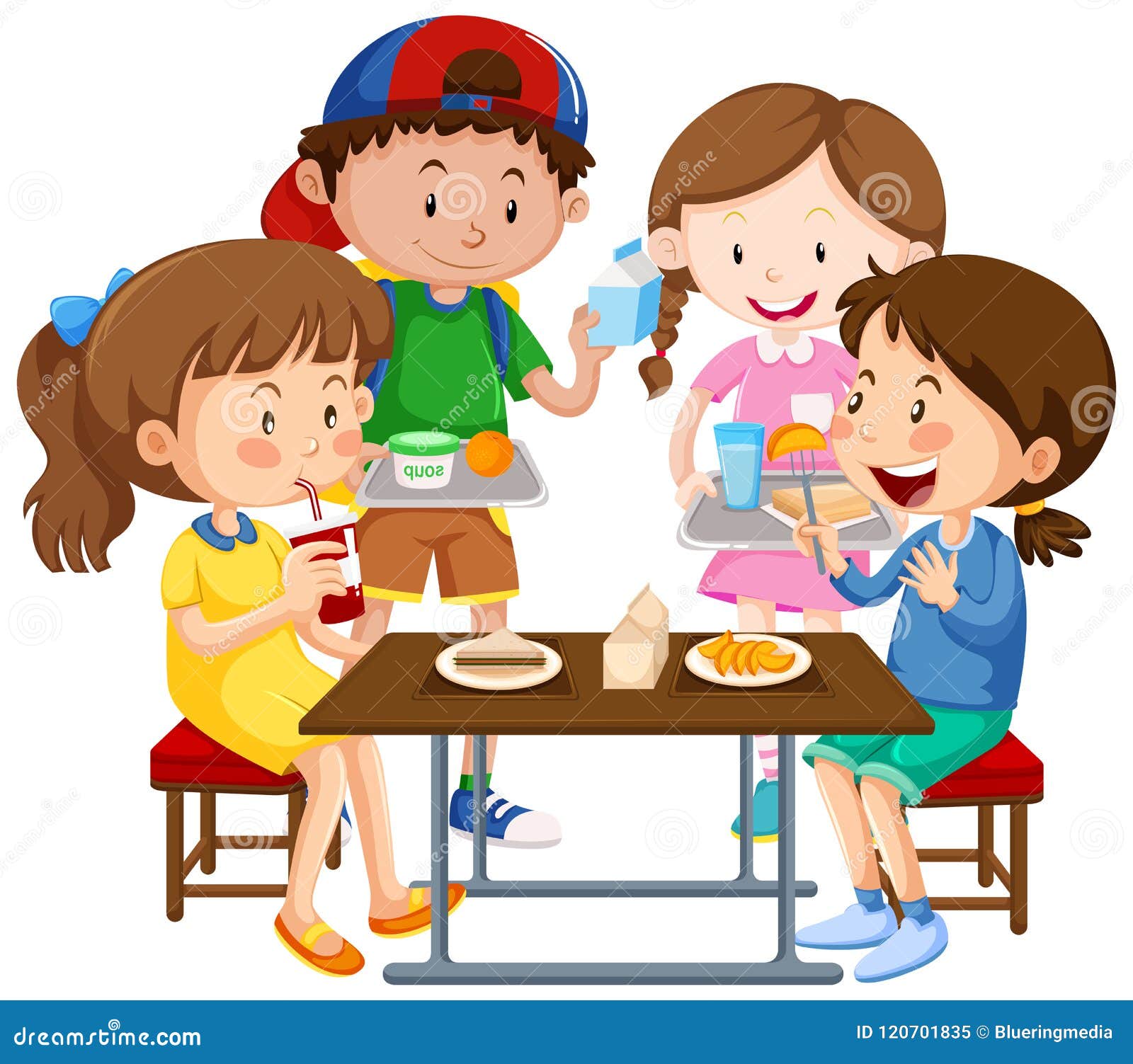 Gruppe Kinder Die Zusammen Essen Vektor Abbildung Illustration Von Kinder Essen