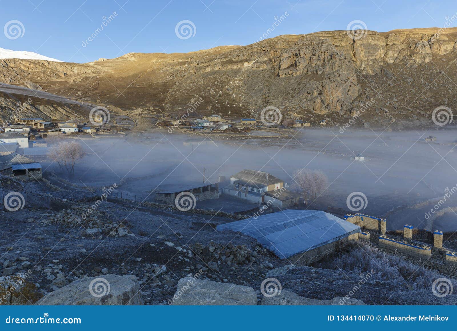 gryz village covers the icy fog