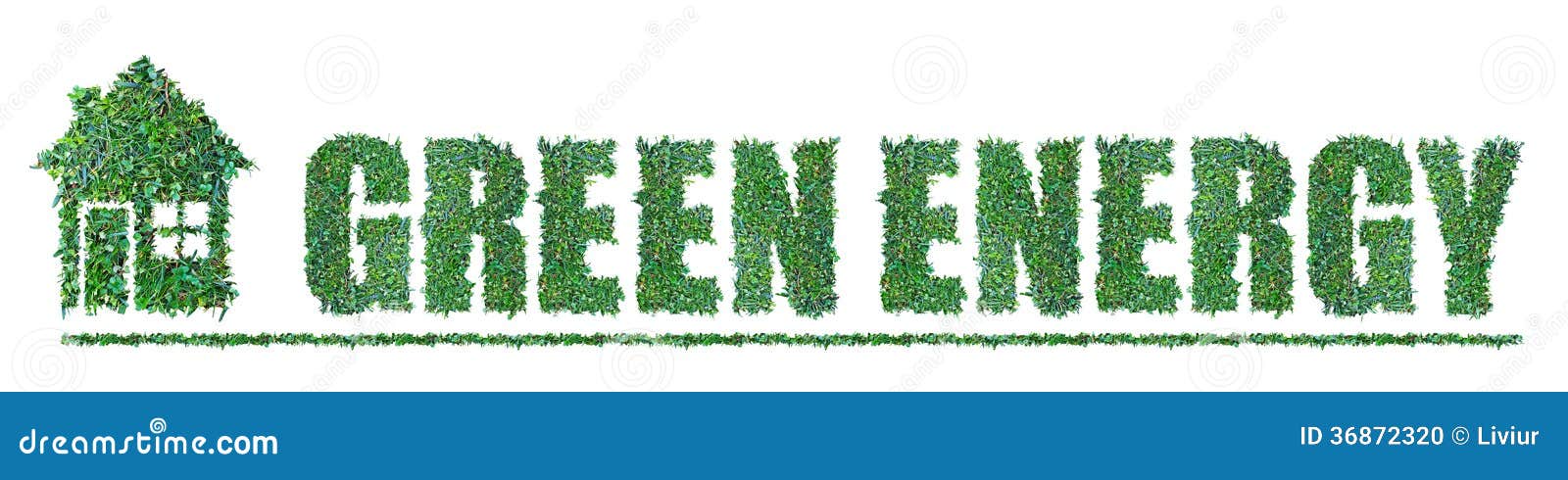 Grön energi. Grönt energibegrepp från gräs på vit bakgrund