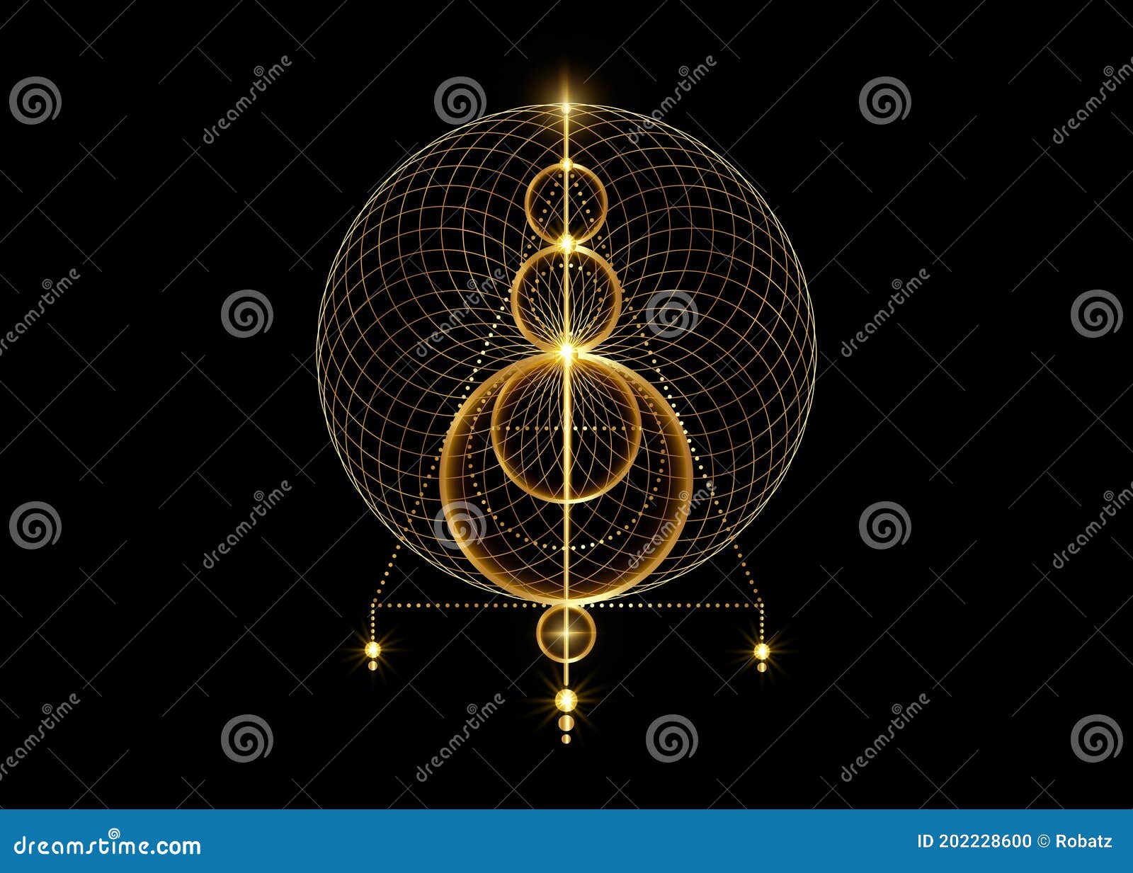 sigil of protection. gold magical amulet. luxury golden logo shiny overlapping circles print. magic alchemy of sign occult. wiccan