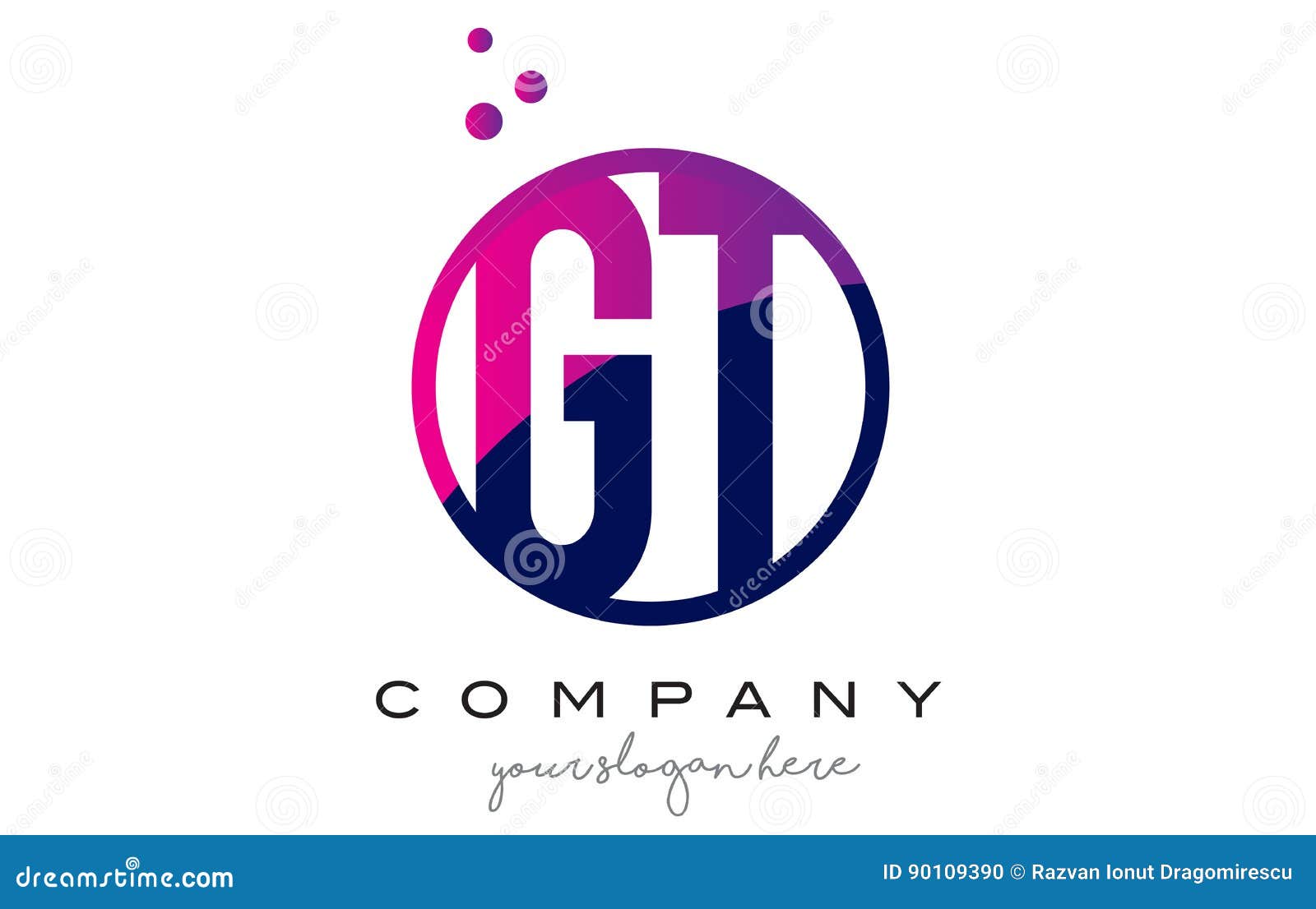 gt g t circle letter logo  with purple dots bubbles