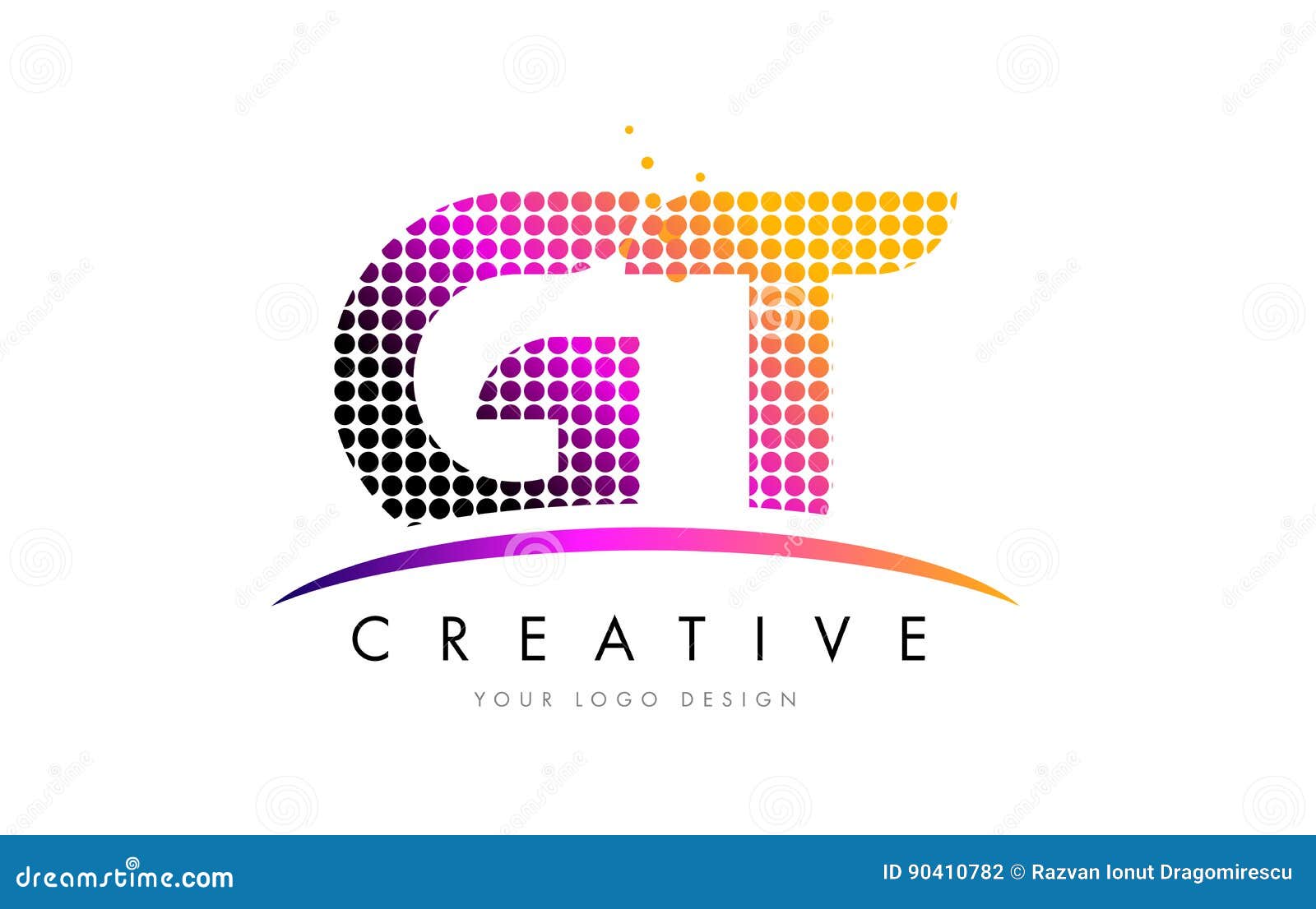 gt g t letter logo  with magenta dots and swoosh