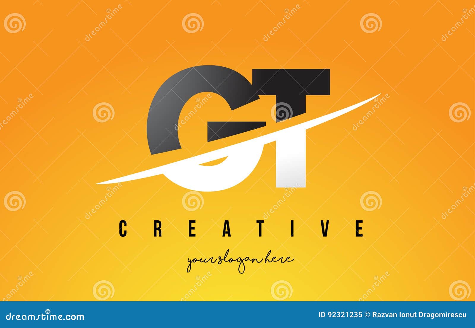 gt g t letter modern logo  with yellow background and swoosh.