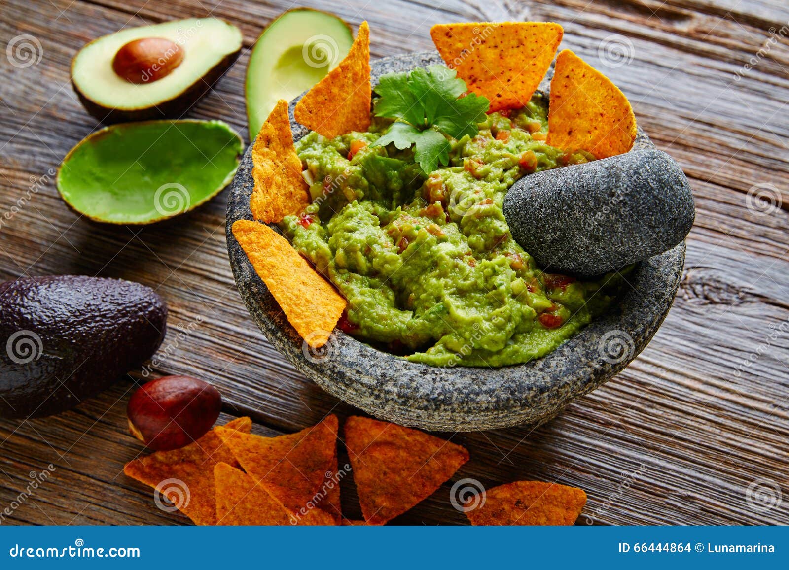 Guacamole Con Nachos En Molcajete Mexicano Foto de archivo Imagen de cena, acre 66444864