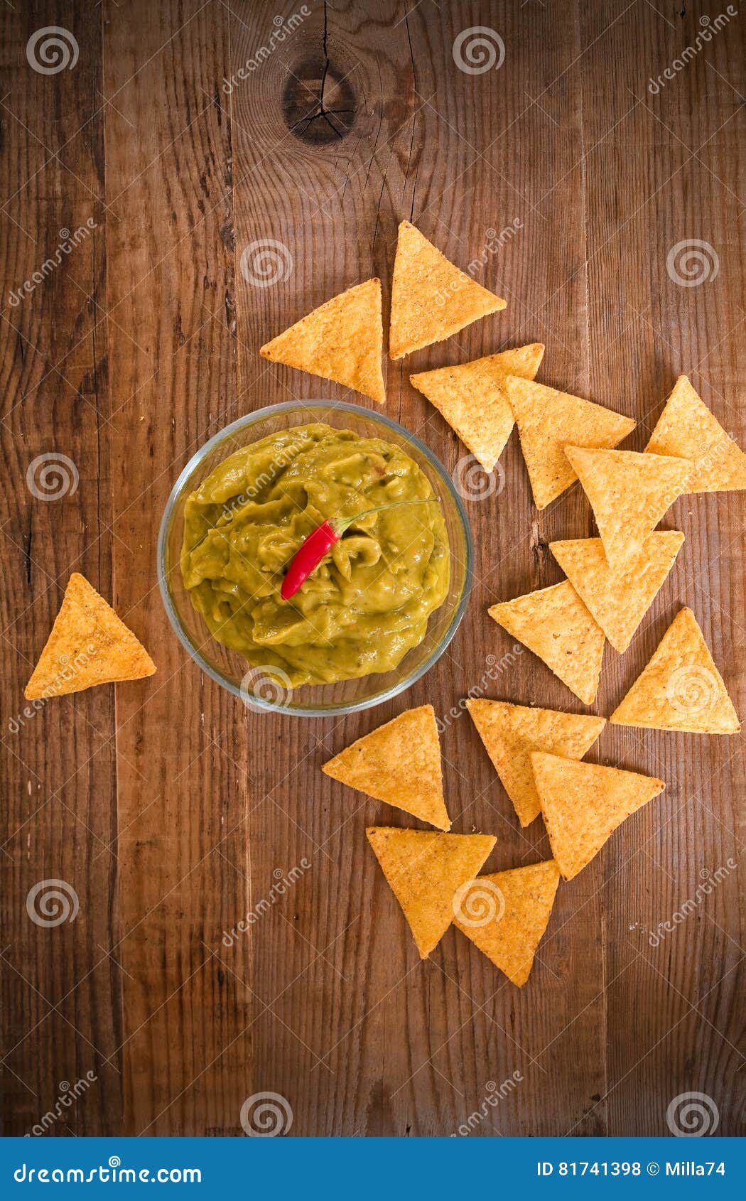 Guacamole and nacho chips. stock photo. Image of mais 81741398