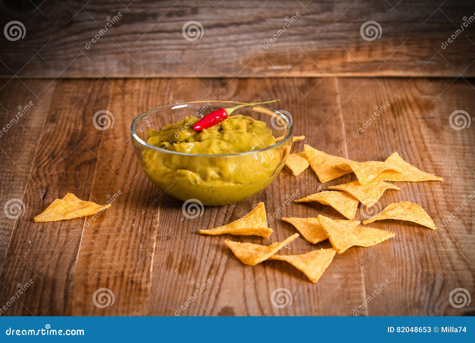 Guacamole and nacho chips. stock image. Image of mexico 82048653