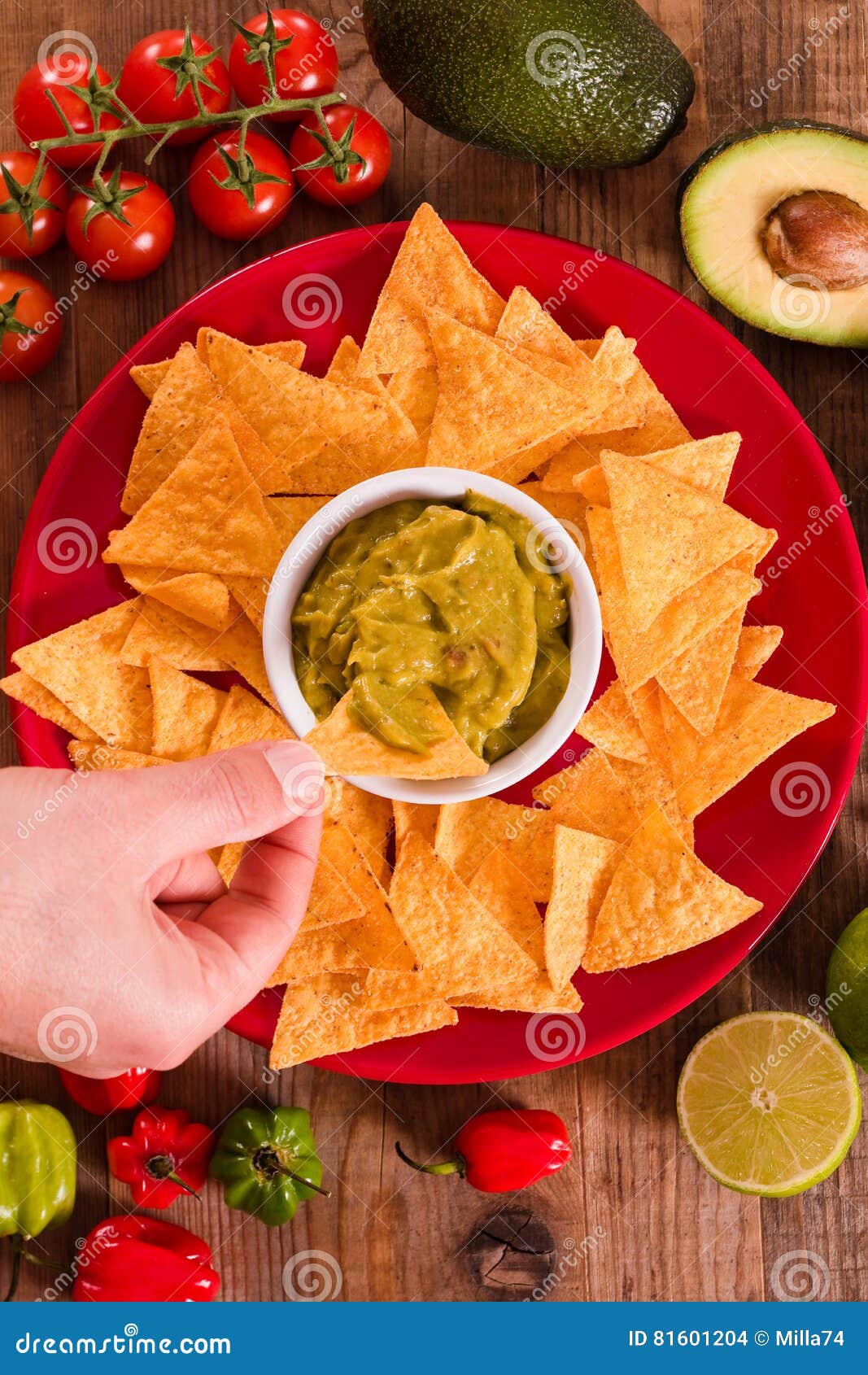 Guacamole and nacho chips. stock photo. Image of nacho 81601204
