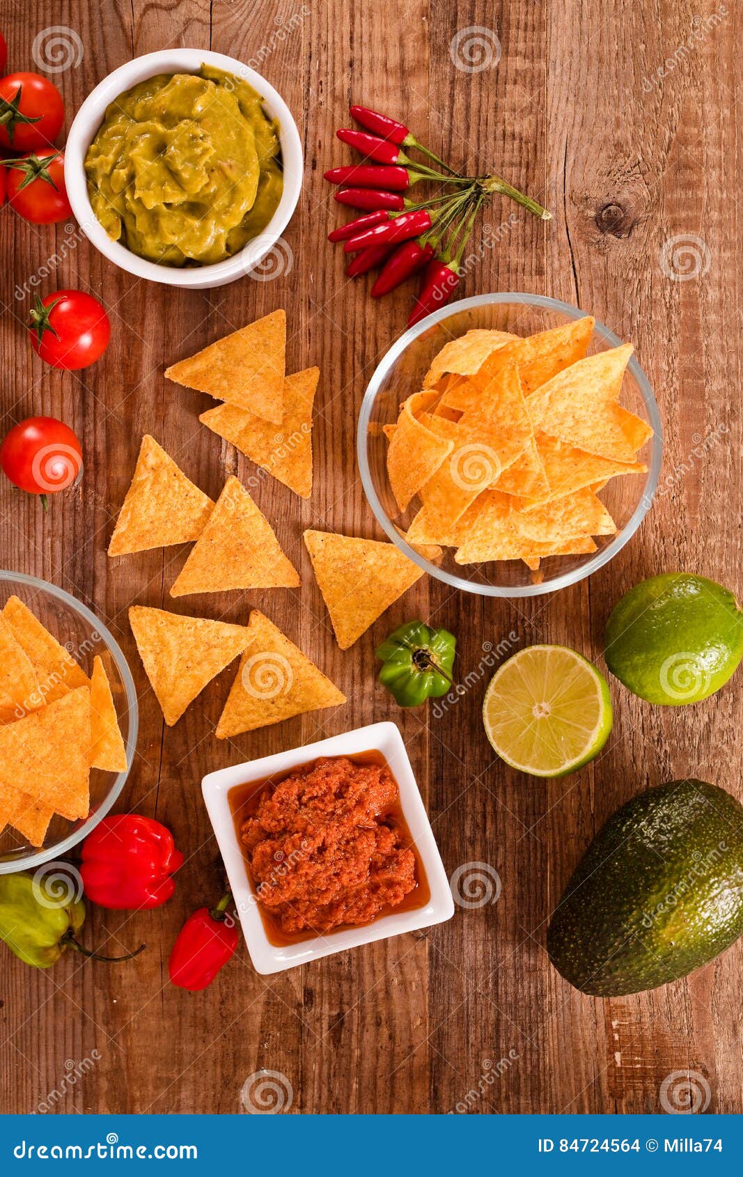 Guacamole and nacho chips. stock photo. Image of culinary 84724564