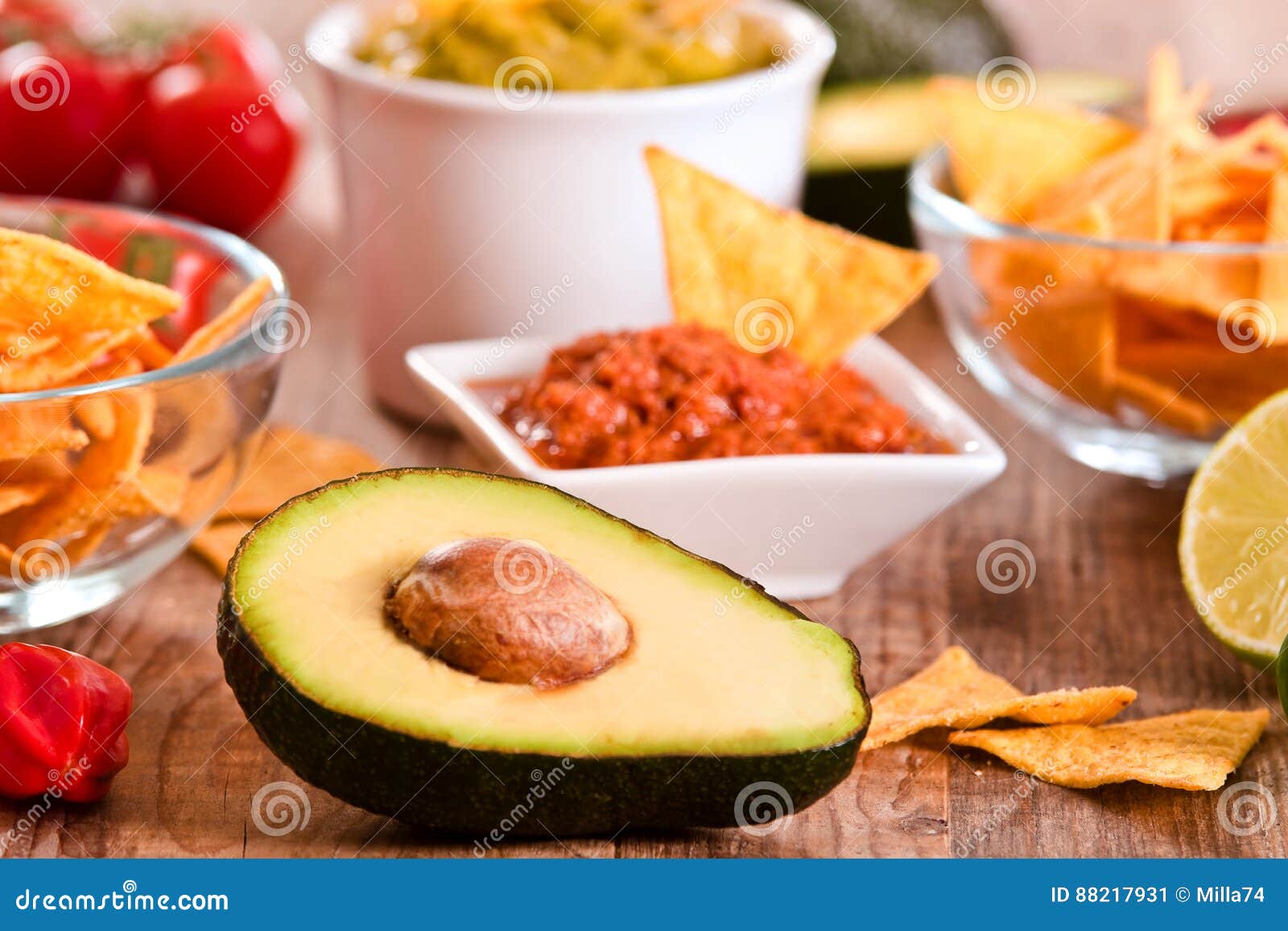 Guacamole and nacho chips. stock image. Image of cuisine 88217931