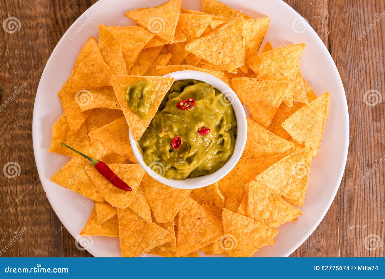 Guacamole and nacho chips. stock photo. Image of cayenne 82775674