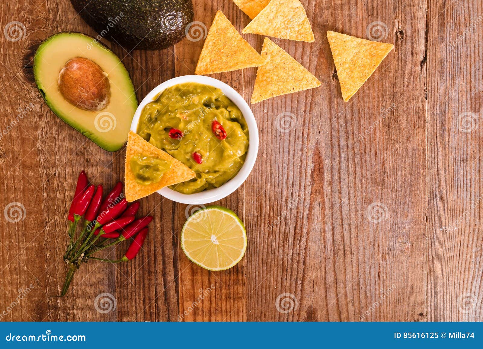 Guacamole and nacho chips. stock image. Image of corn 85616125