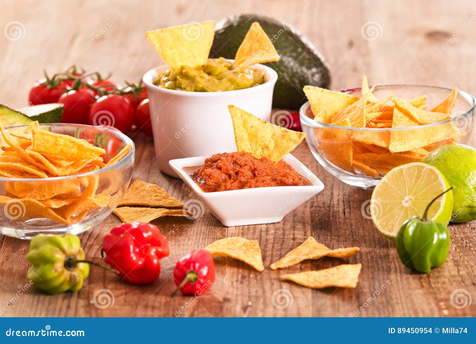 Guacamole and nacho chips. stock photo. Image of cayenne 89450954