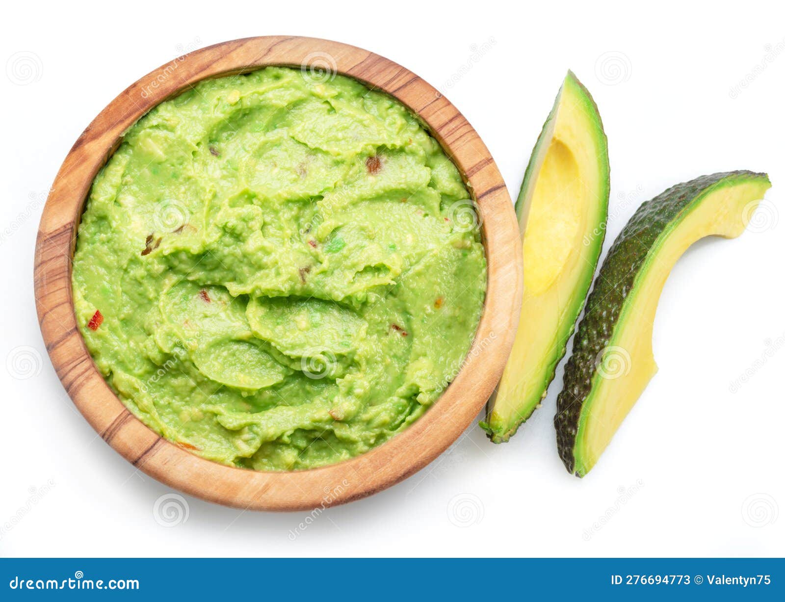 Guacamole Sauce and Slices of Avocado Fruit Isolated on White