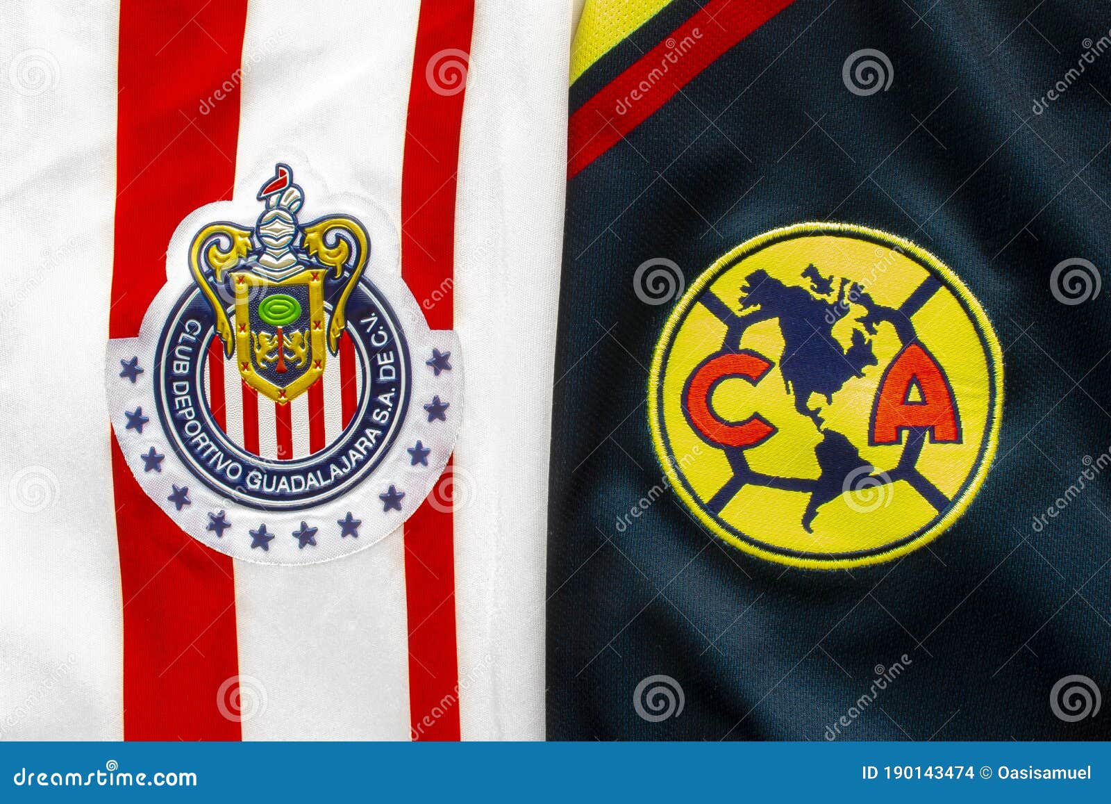 Guadalajara Chivas Vs Club America Football Soccer Close Up To Their Logo  on a Jersey Editorial Stock Image - Image of stitch, textured: 190143474