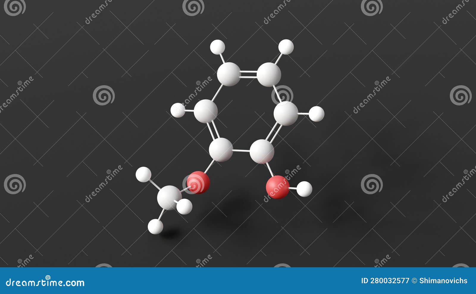 Guaiacol Molecule, Molecular Structure, Phenolic Compound, Ball and