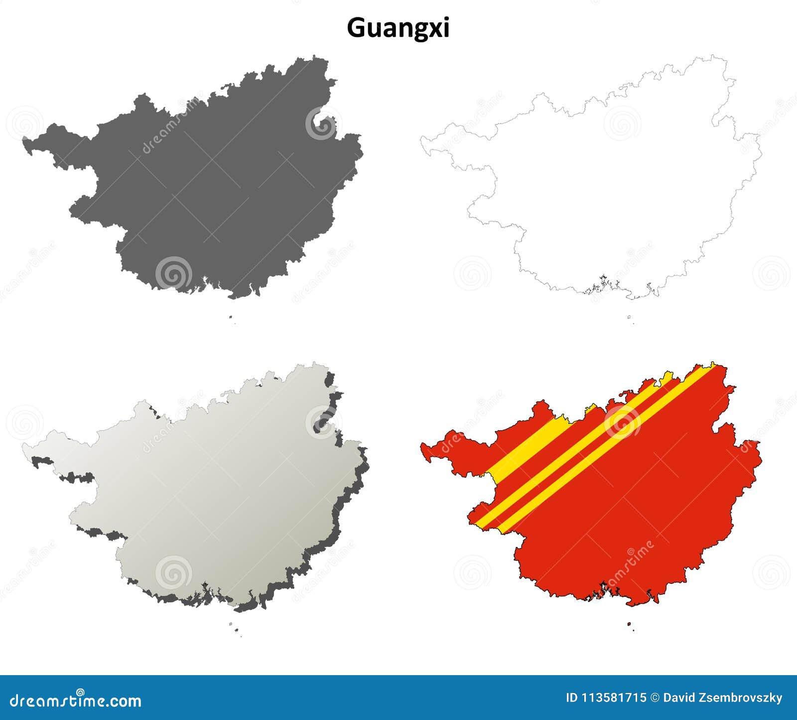 guangxi blank outline map set