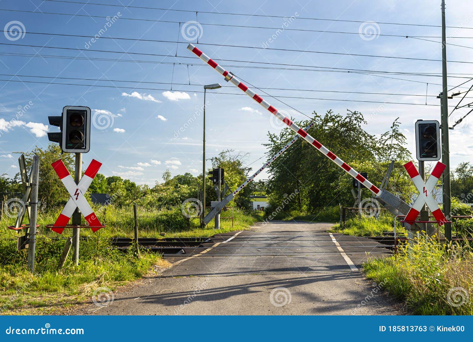Guarded Railroad Crossing With Closing Barriers Red Warning Light And Cross Of Saint Andrew Stock Image Image Of Gate Gateway