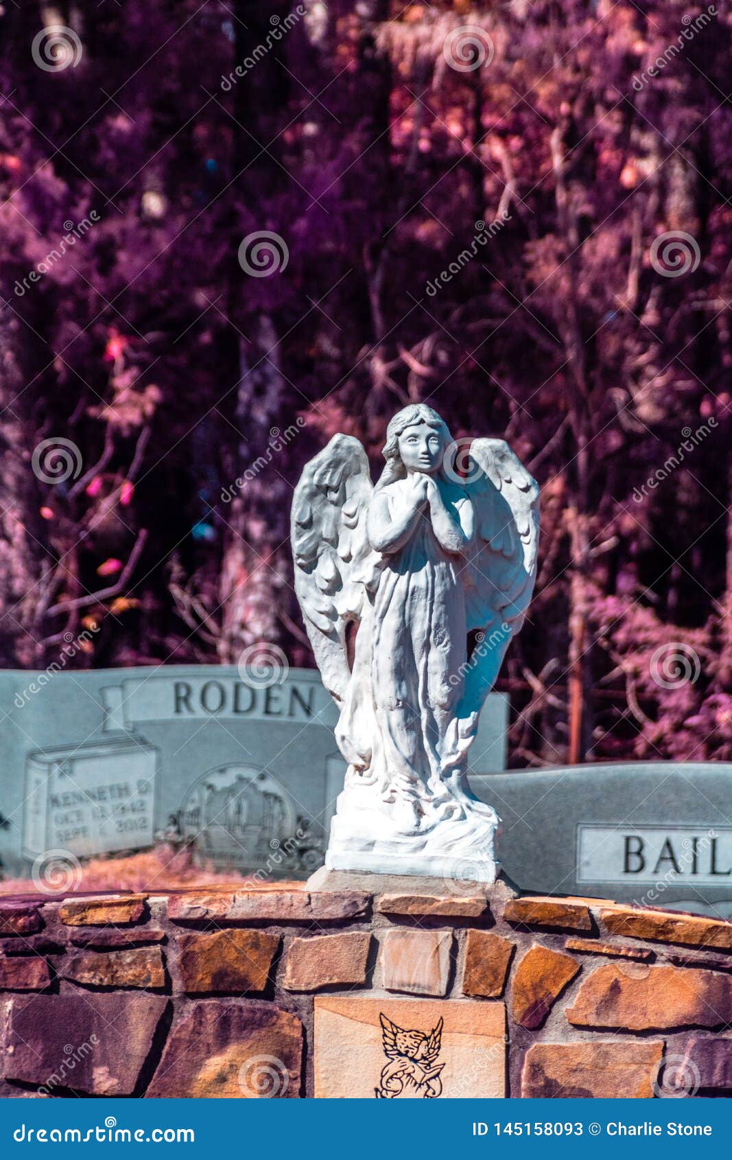 Guardian Angel Resting On Top Of A Headstone In Infrared Stock Image Image Of Artistic Grave 145158093
