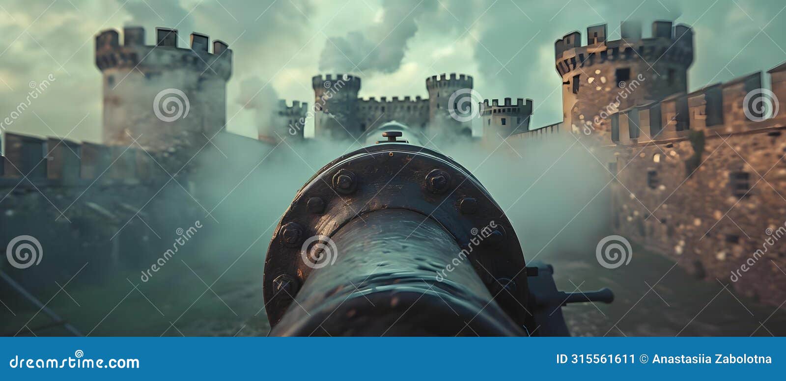 guardians of the past: castles & cannons amidst the mist. concept medieval history, castle