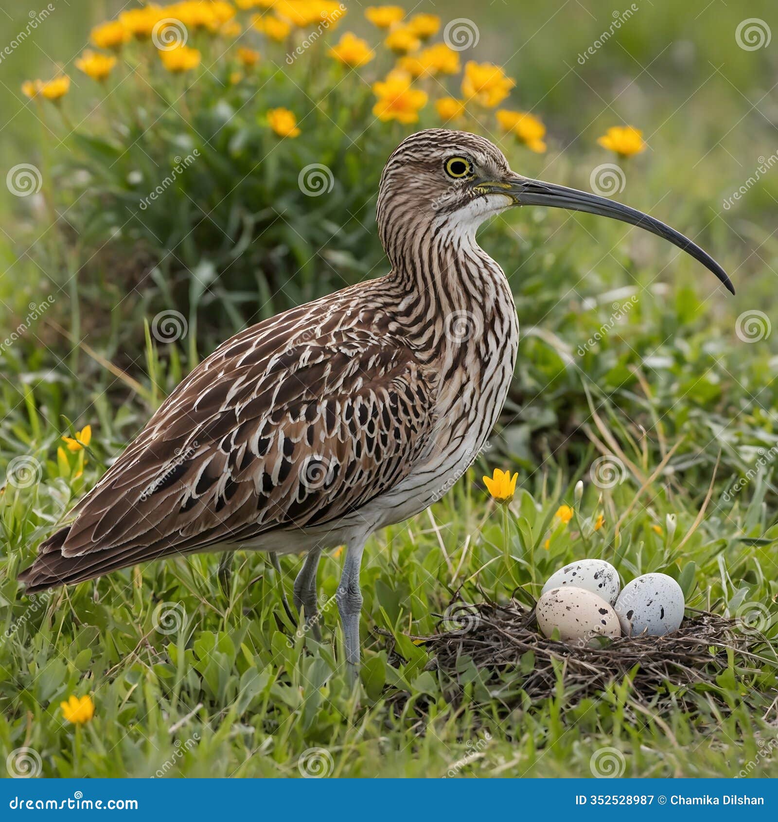 guardianship in bloom: a far eastern curlew with its precious eggs