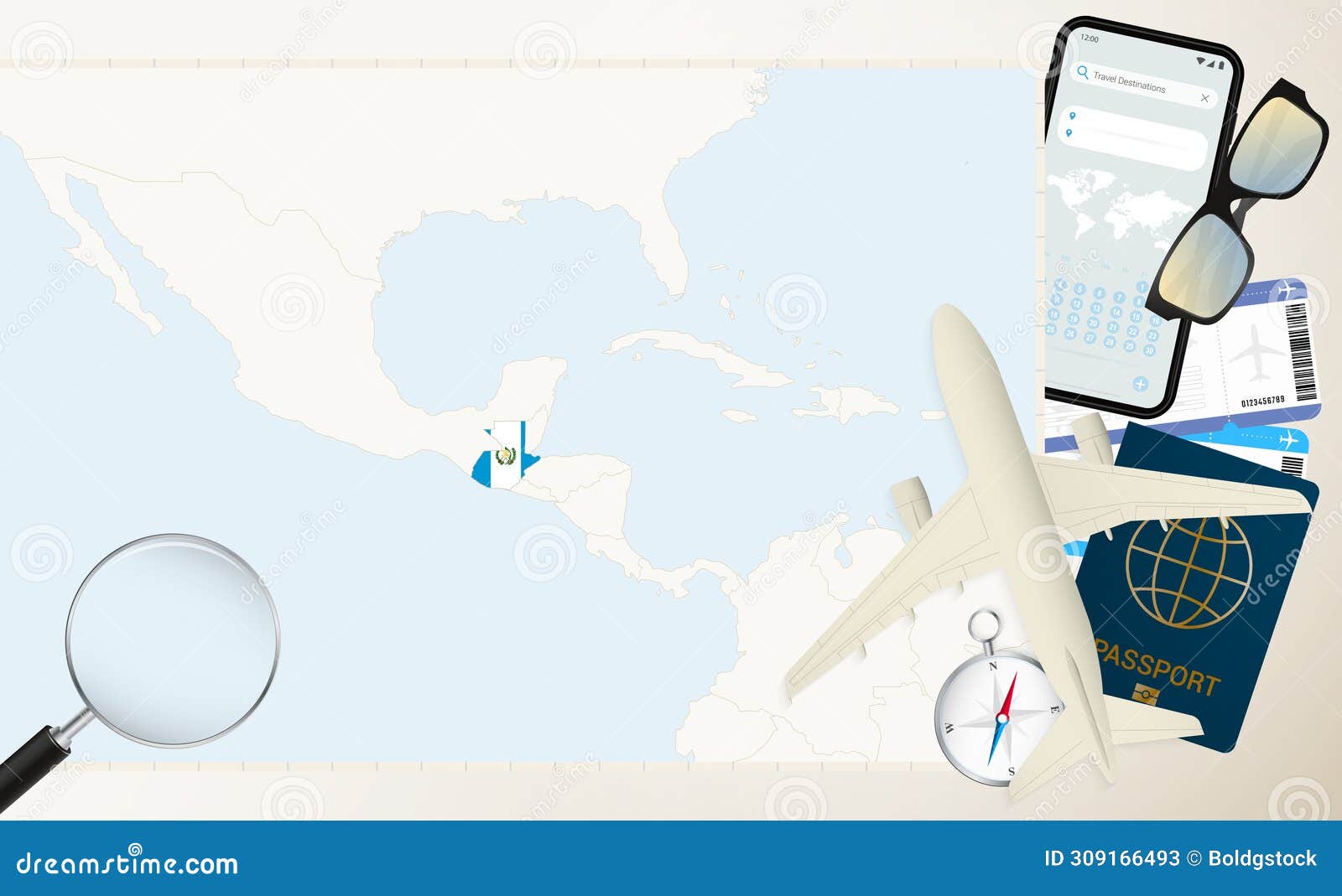 guatemala map and flag, cargo plane on the detailed map of guatemala with flag