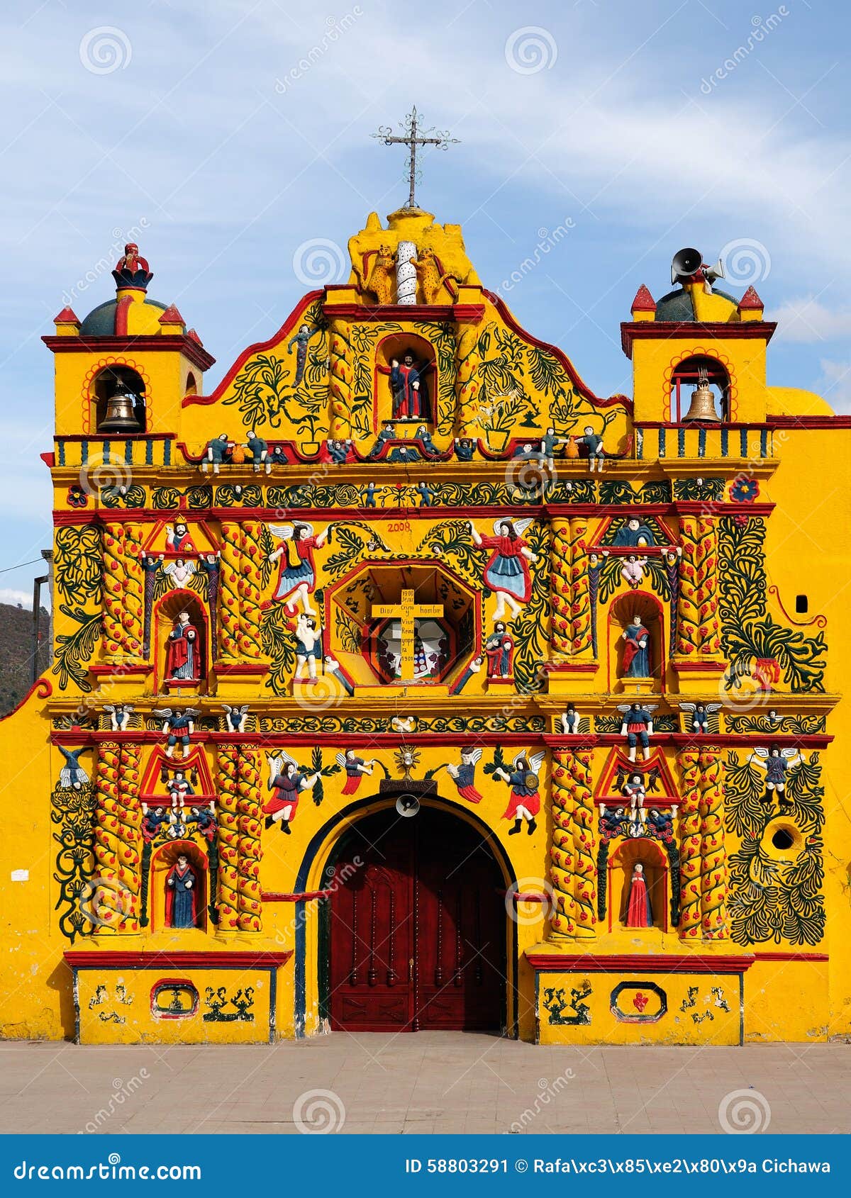 guatemala, view on the most colour facade church in guatemala
