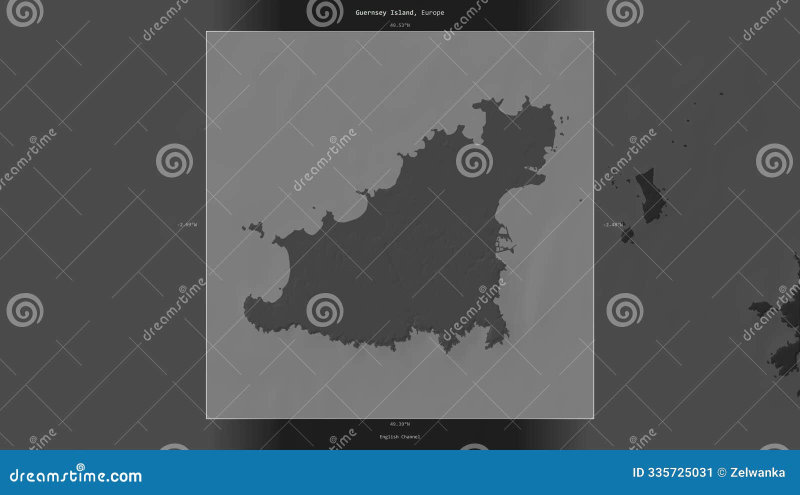 guernsey island, guernsey, highlighted and labelled. bilevel