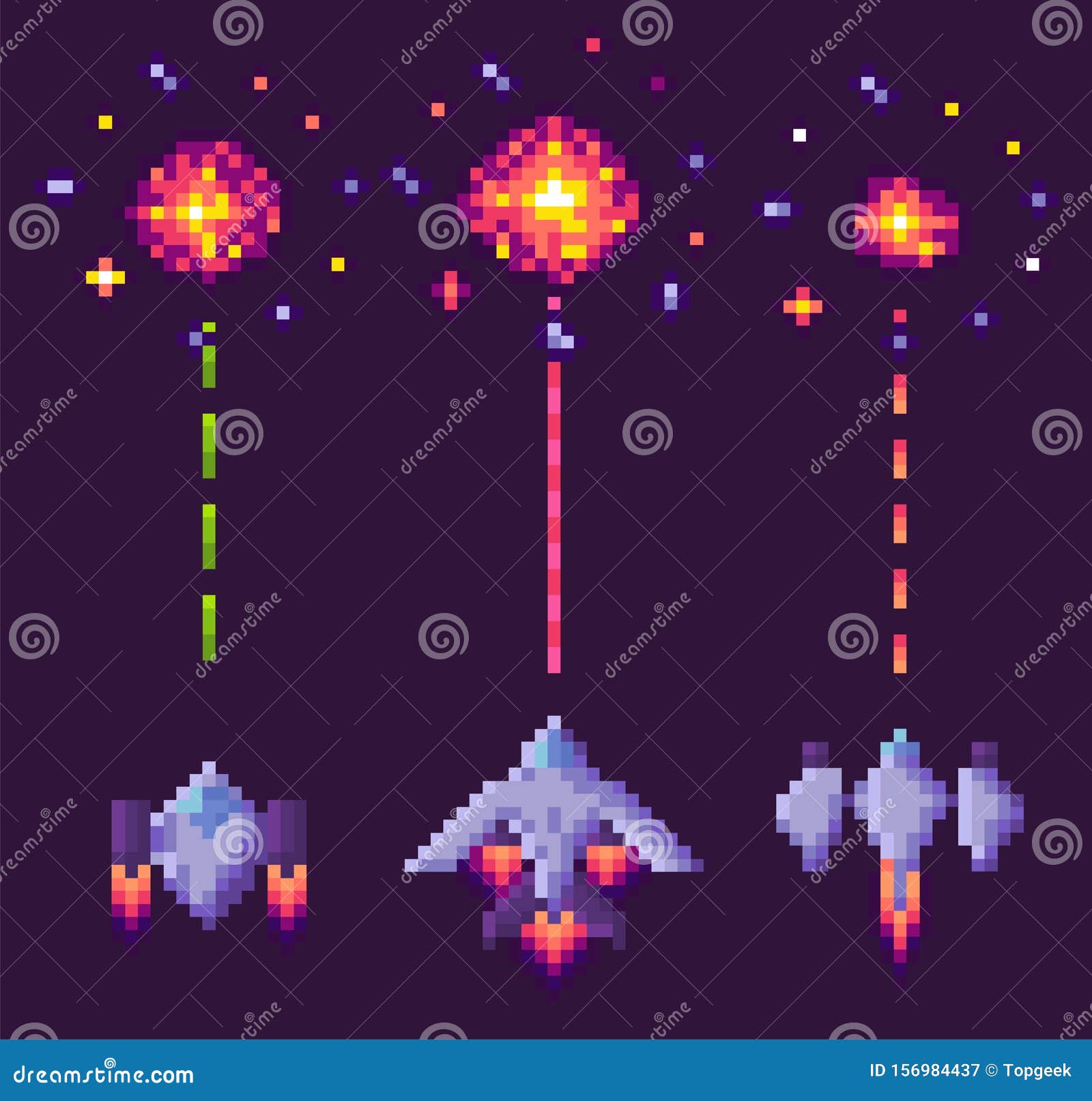 Estilo de arte pixel antigo ufo jogo de guerra espacial. monstros de pixel  e nave espacial. jogo retro, 8 bits