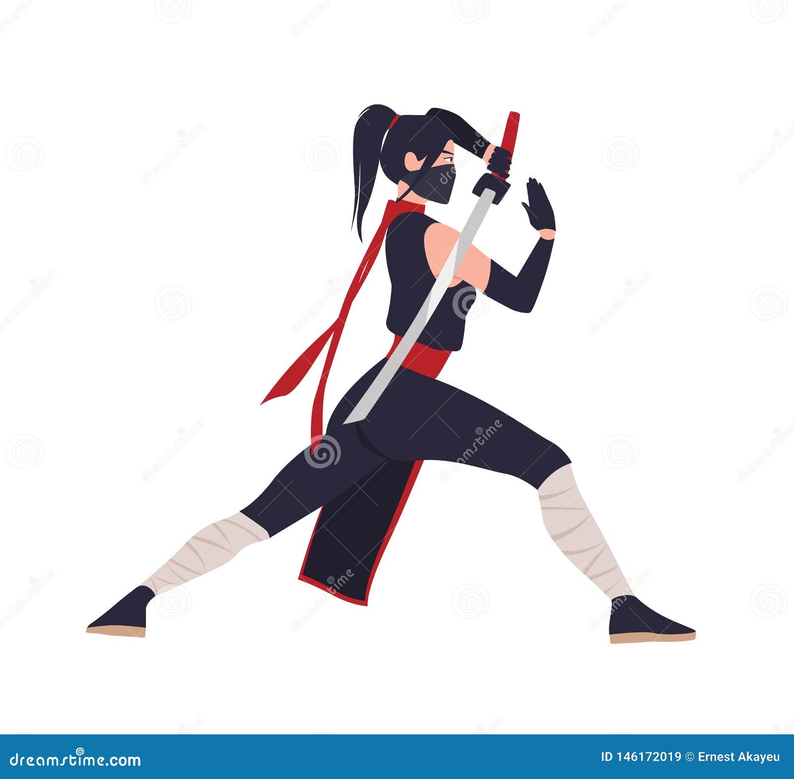 Bonito samurai ninja com personagem de desenho animado de espada