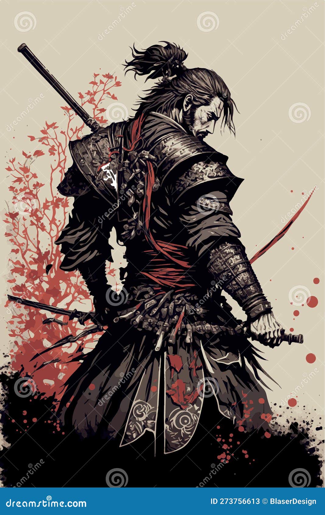 Guerreiro Samurai Japonês. Poderoso Ninja Com Espadas. Cartaz Legal Do  Combatente Asiático Com Katana Ilustração do Vetor - Ilustração de  armadura, preto: 273756613