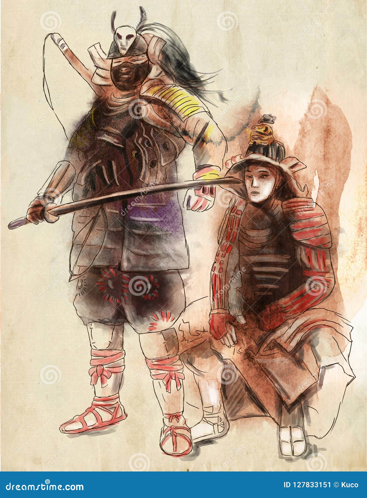 Guerreros Del Samurai Un Ejemplo Dibujado Mano Dibujo a Pulso, Ilustración  del Vector - Ilustración de shogun, medieval: 127833151