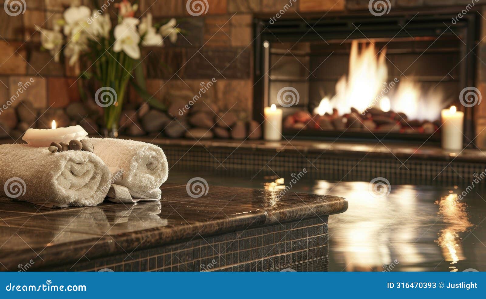 guests can bask in the warmth of the fireplace while enjoying a relaxing foot soak in the spas cozy foot bath area. 2d