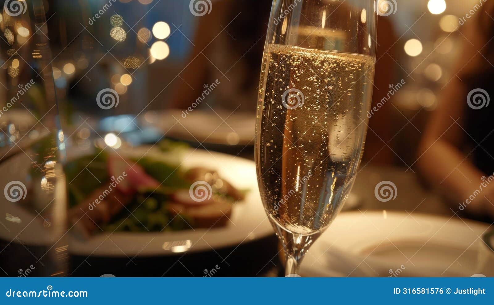 guests are greeted with a glass of sparkling champagne adding a touch of elegance and celebration to the dining
