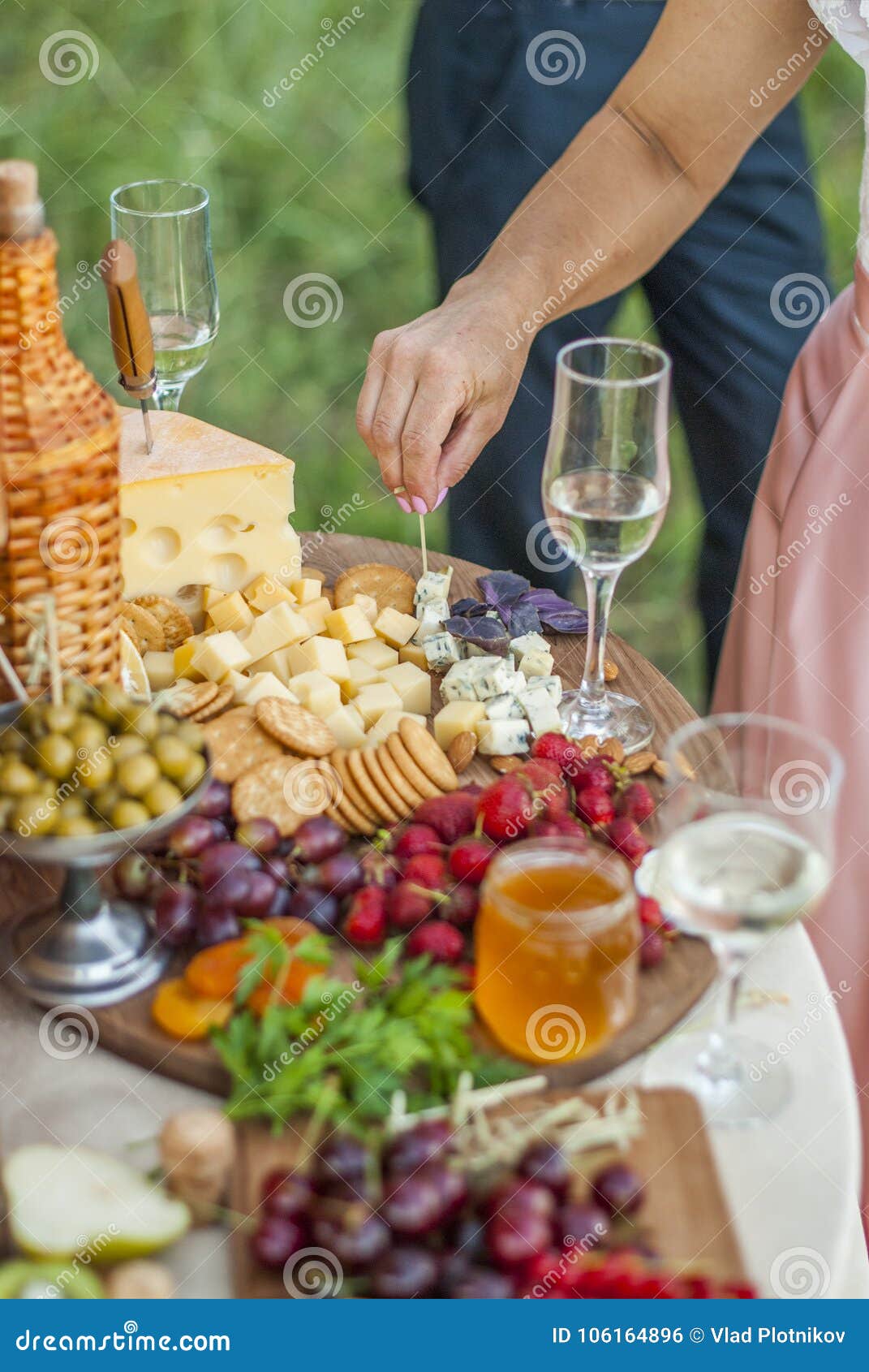 Guests At The Wedding Eating Cheese And Fruit Stock Photo Image