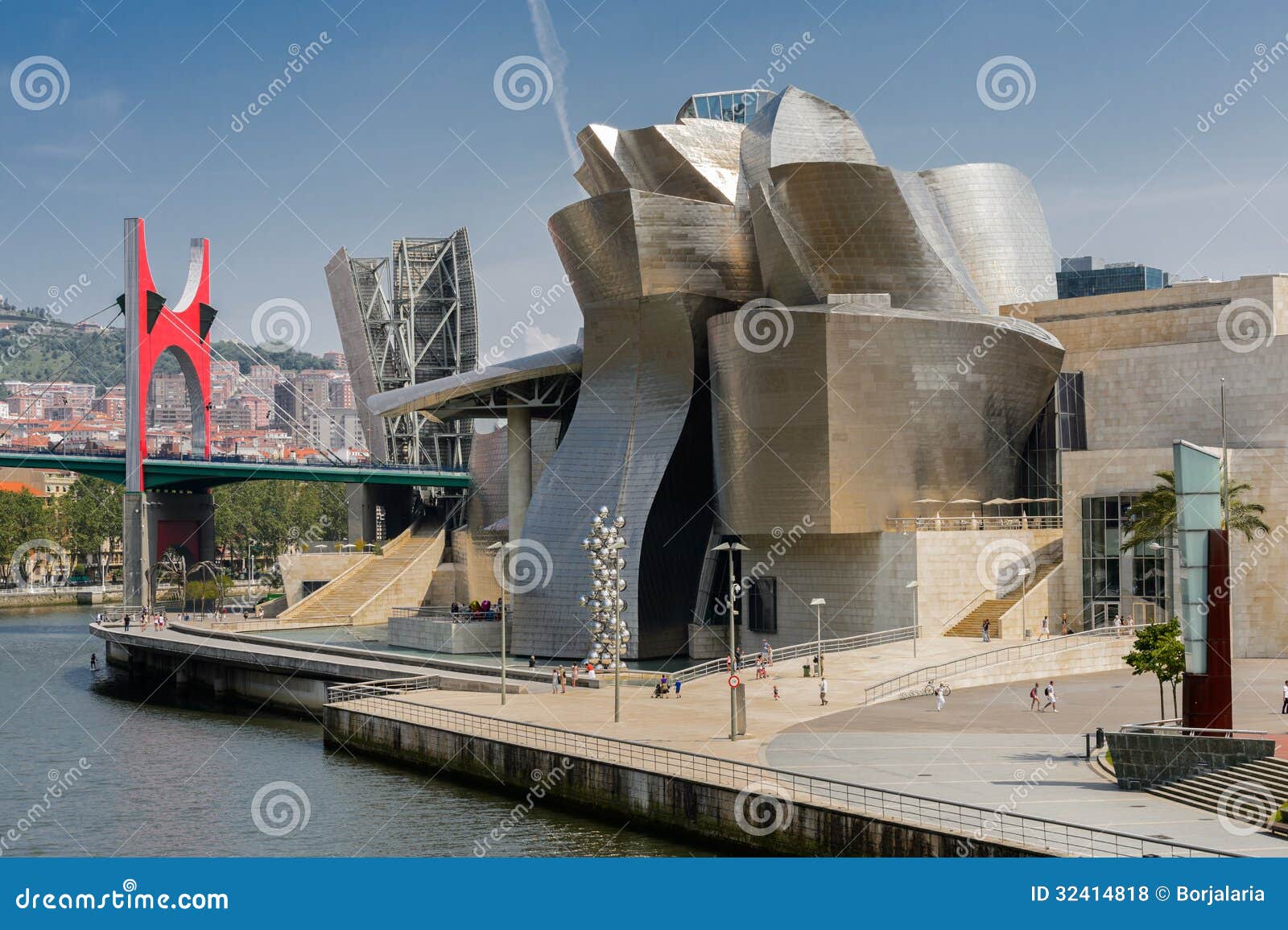 Guggenheim Museum in Bilbao, Spain. BILBAO, SPAIN - July 19: Exterior of The Guggenheim Museum on July 19, 2013 in Bilbao, Spain. The Guggenheim is a museum of modern and contemporary art designed by Canadian-American architect Frank Gehry