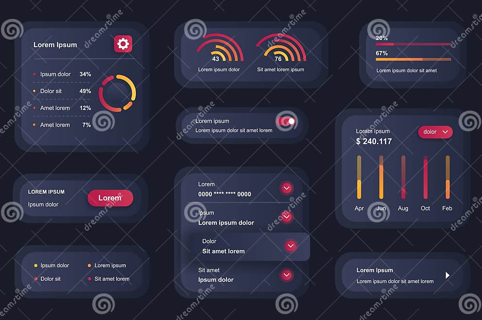 GUI Elements for Business Analytics Mobile App. Statistics Diagrams and ...