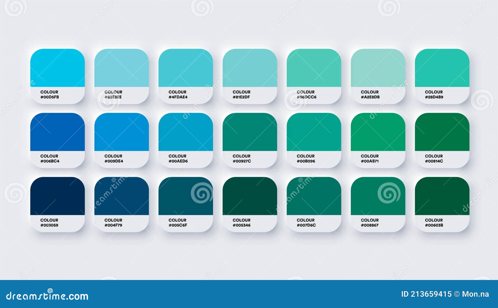 Colour Palette Catalog Samples Blue and Green in RGB HEX. Neomorphism ...