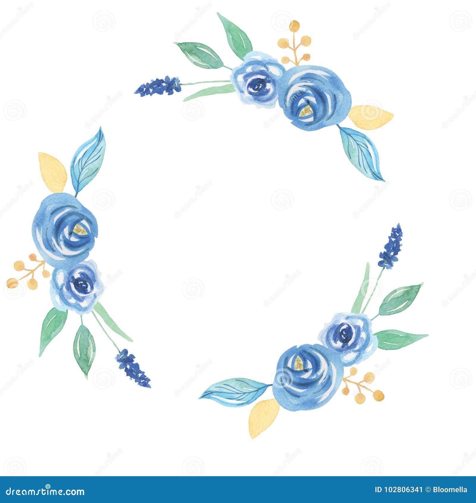 Guirnalda Azul De La Guirnalda De Las Flores De Las Hojas De La Acuarela  Stock de ilustración - Ilustración de azul, hoja: 102806341