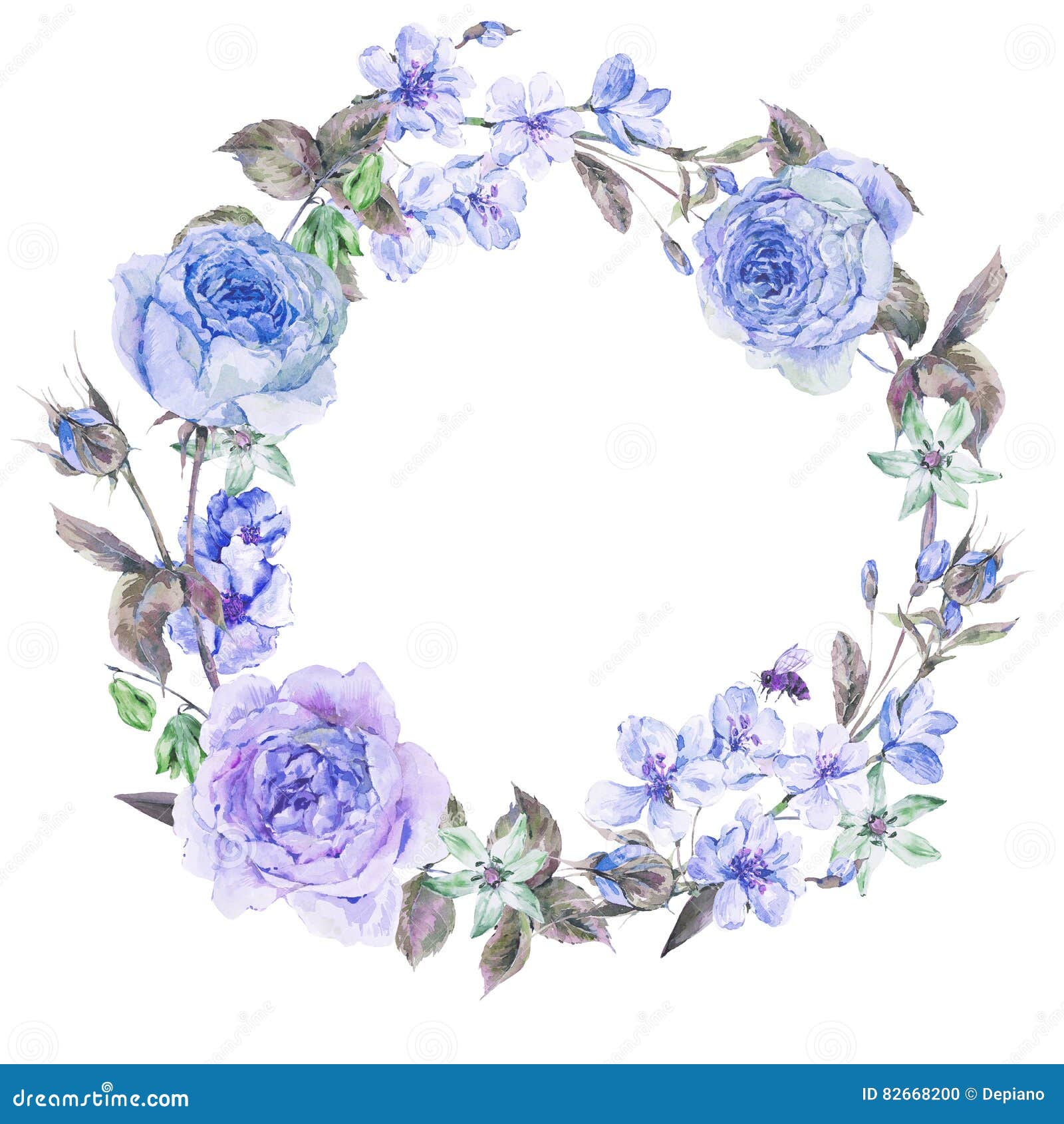 Guirnalda Redonda De La Primavera De La Acuarela Con Las Rosas Azules Stock  de ilustración - Ilustración de flor, frontera: 82668200