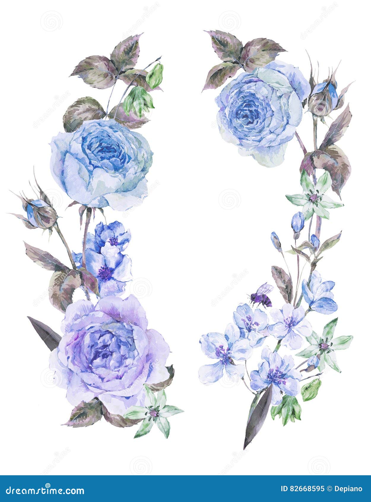 Guirnalda Redonda De La Primavera De La Acuarela Con Las Rosas Azules Stock  de ilustración - Ilustración de azul, excepto: 82668595
