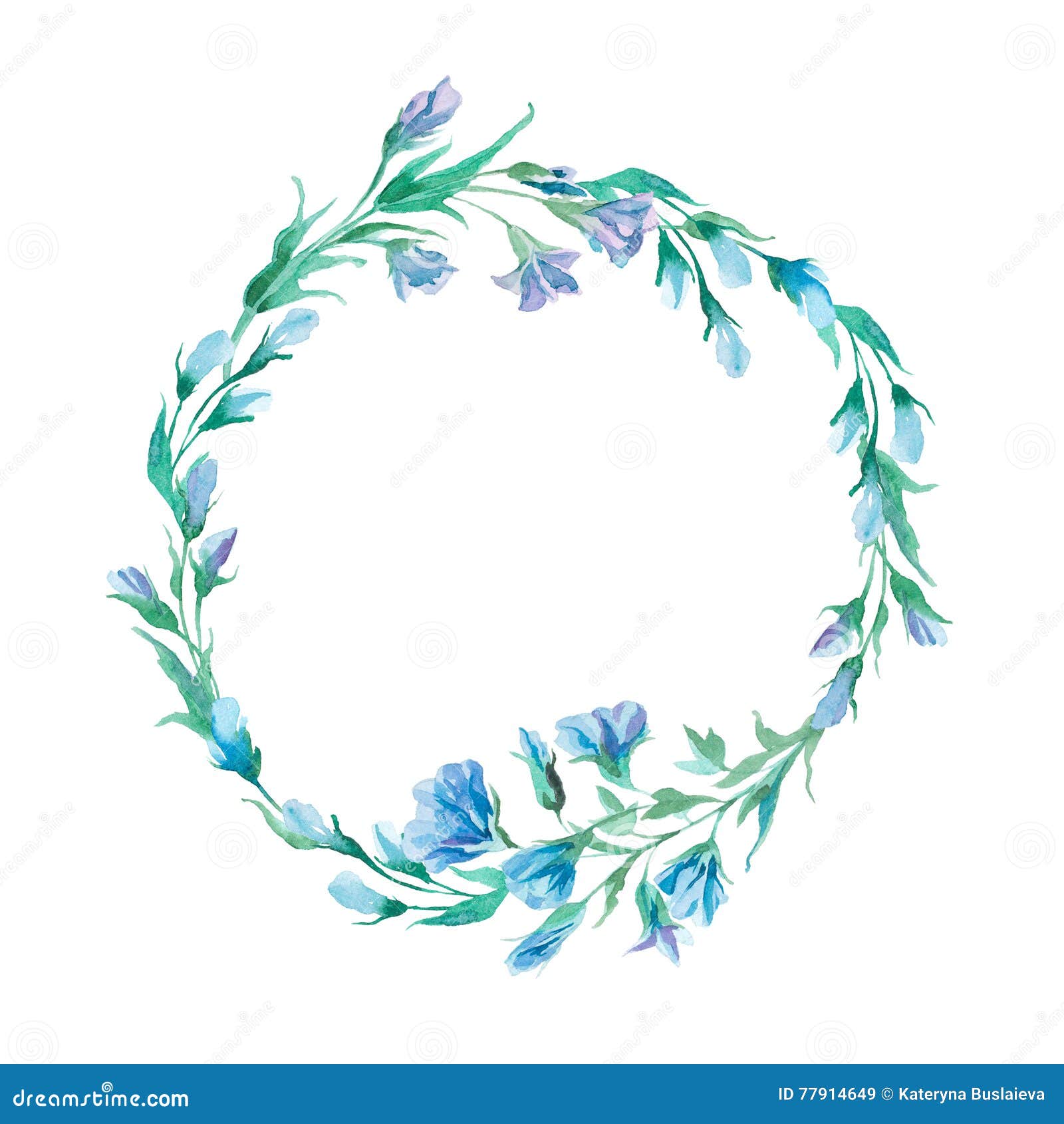 Guirnalda Romántica De Las Flores Azules Pintadas En Acuarela Stock de  ilustración - Ilustración de verano, marco: 77914649