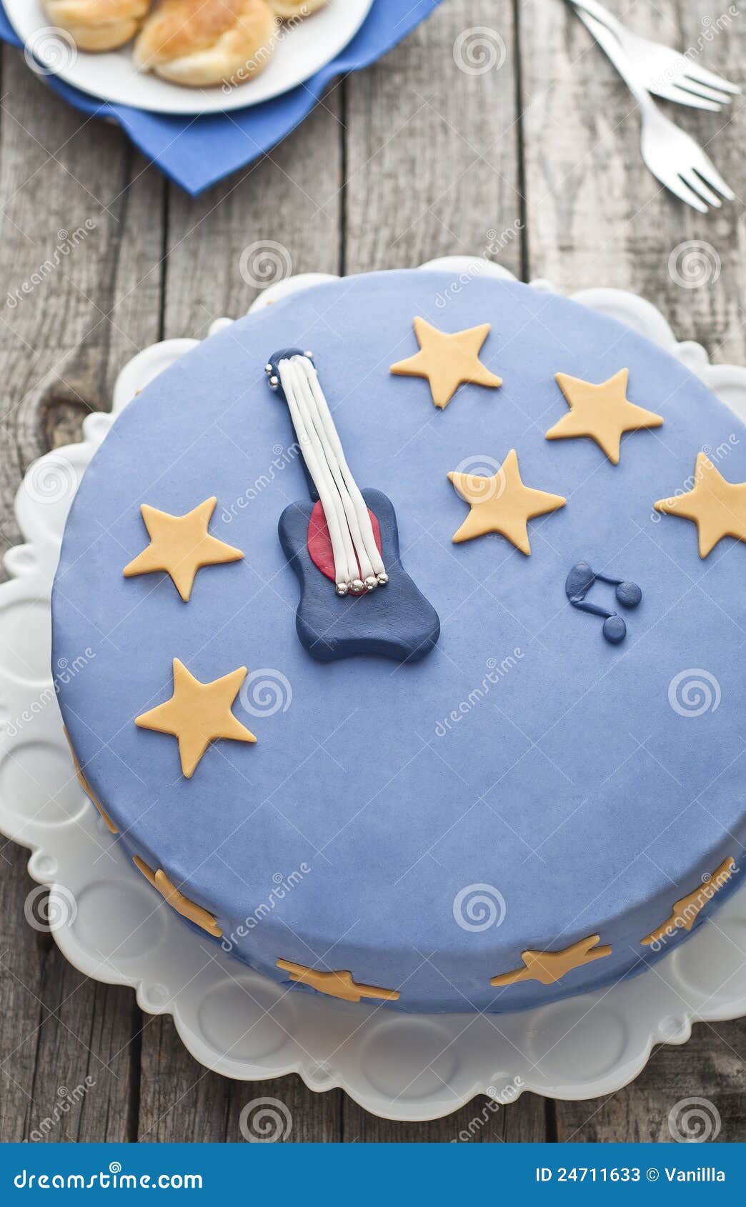 Guitar blue cake stock image. Image of cookbook, star 24711633