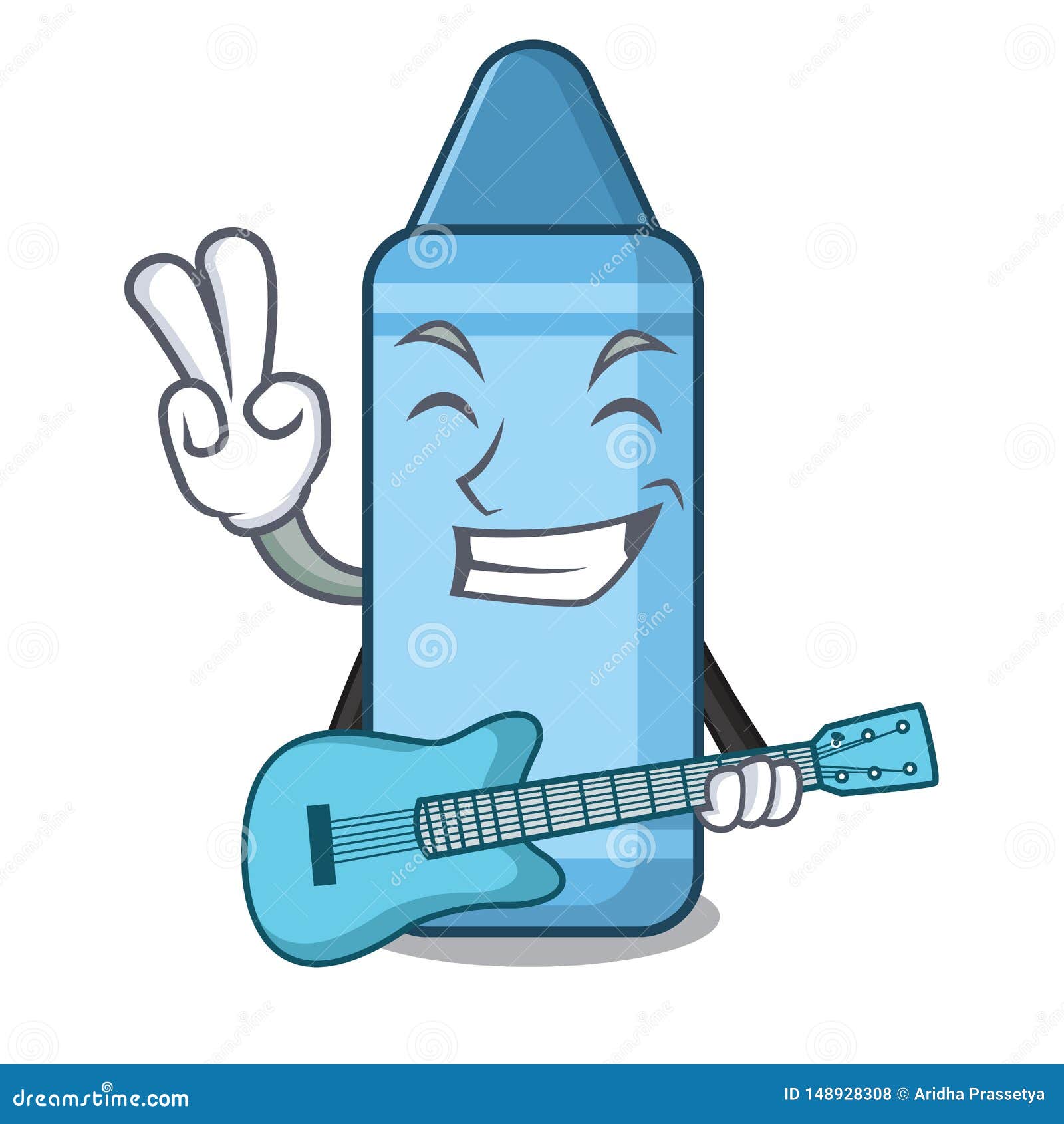 With Guitar Blue Crayon in the Character Shape Stock Vector