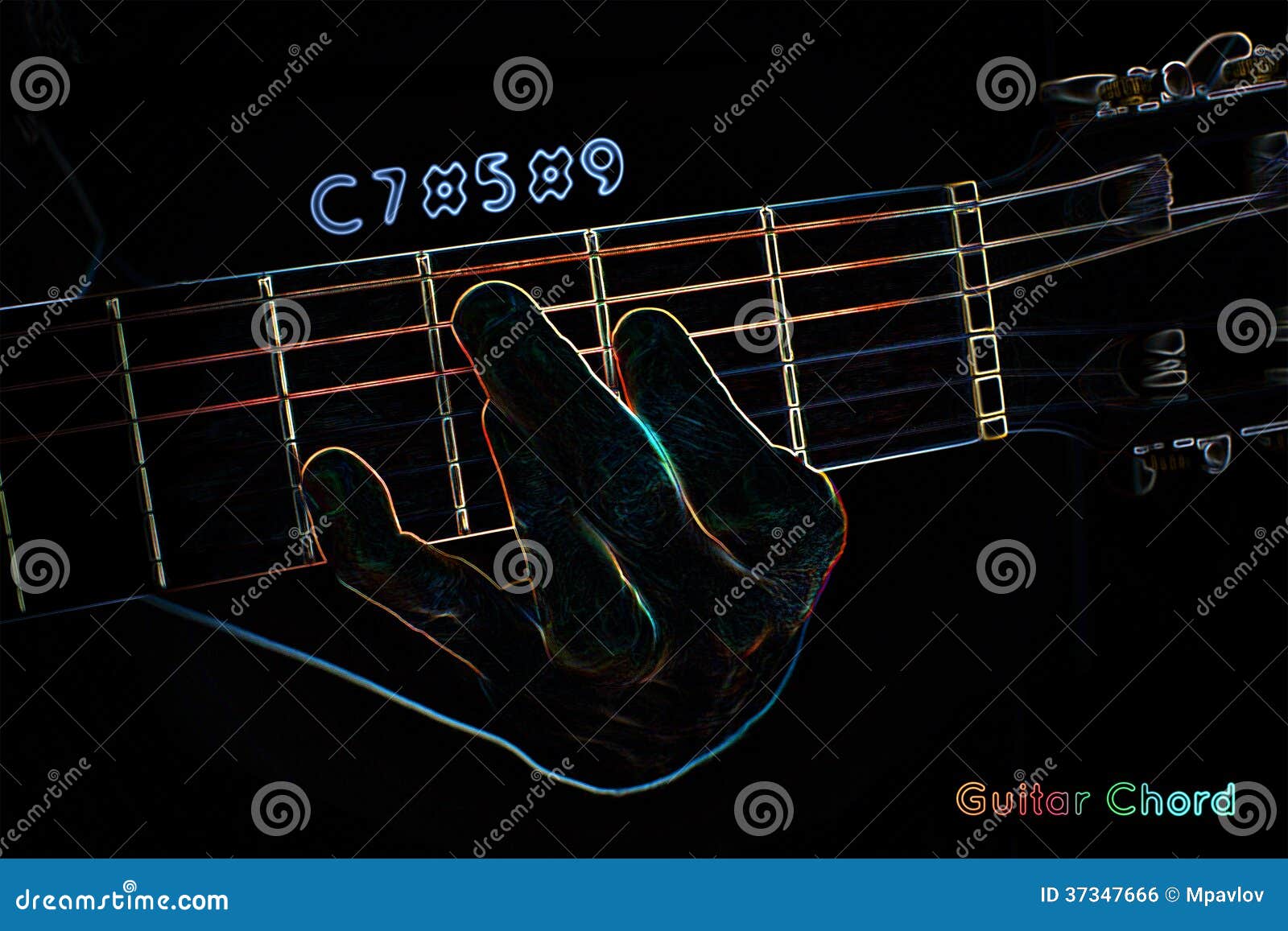 Guitar Chord on a Dark Background Stock Illustration Illustration of