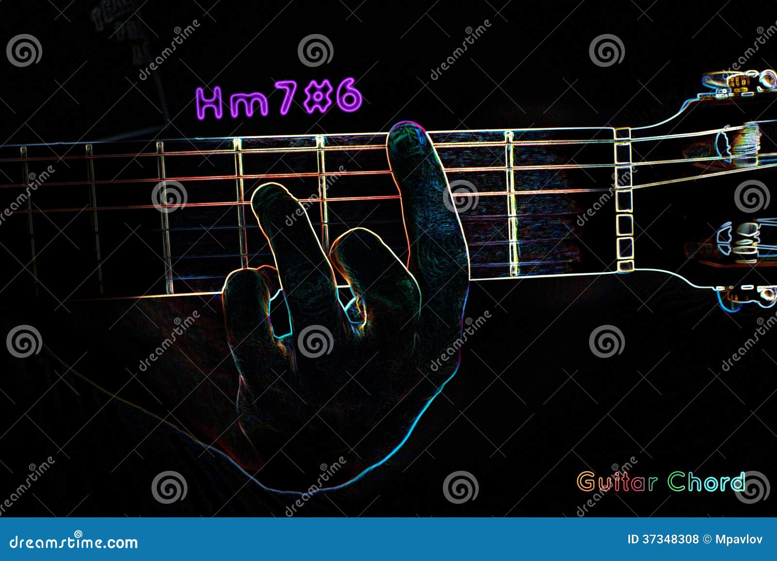 Guitar Chord on a Dark Background Stock Illustration Illustration of