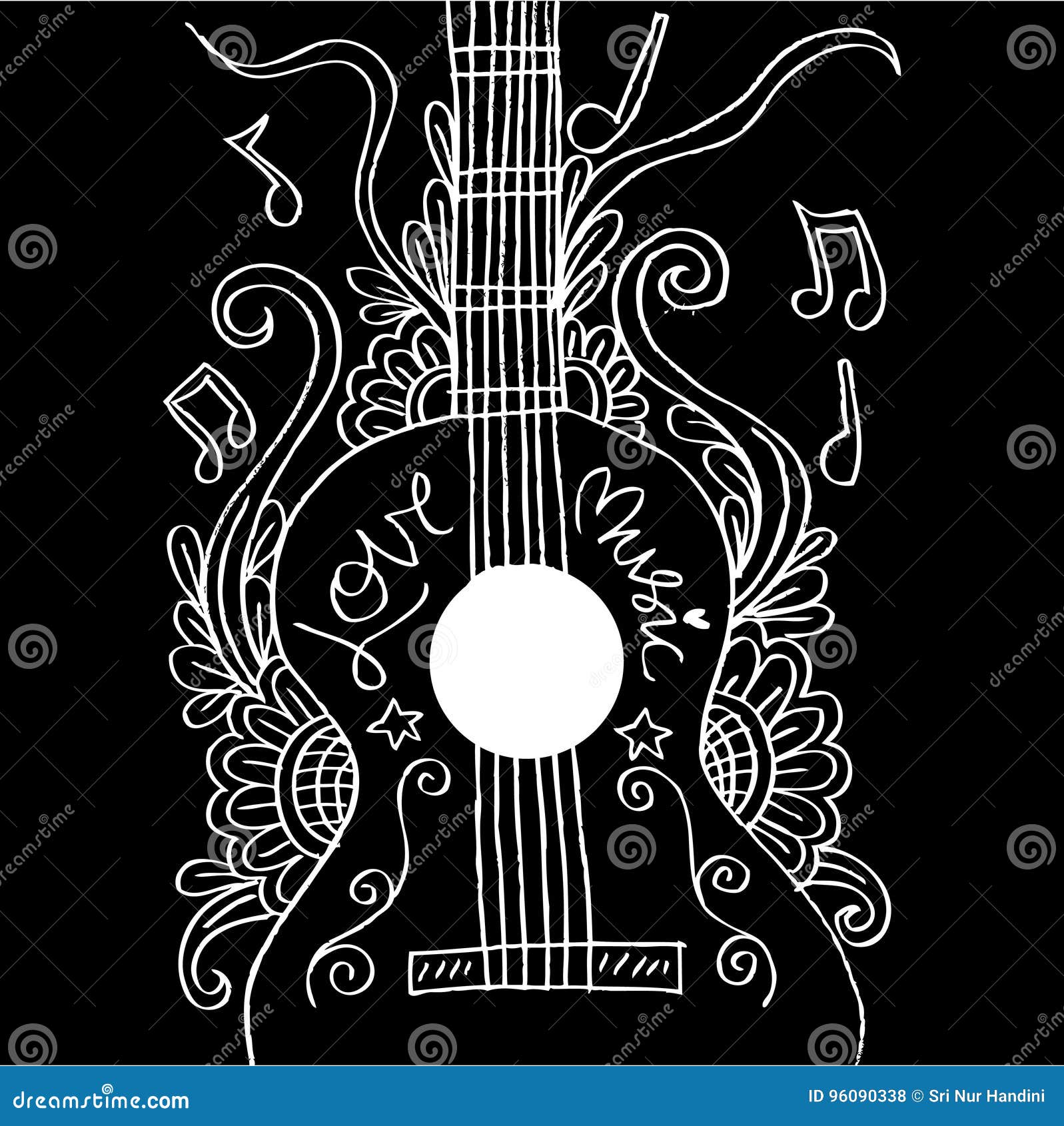Guitar doodle stock illustration. Illustration of circle 96090338