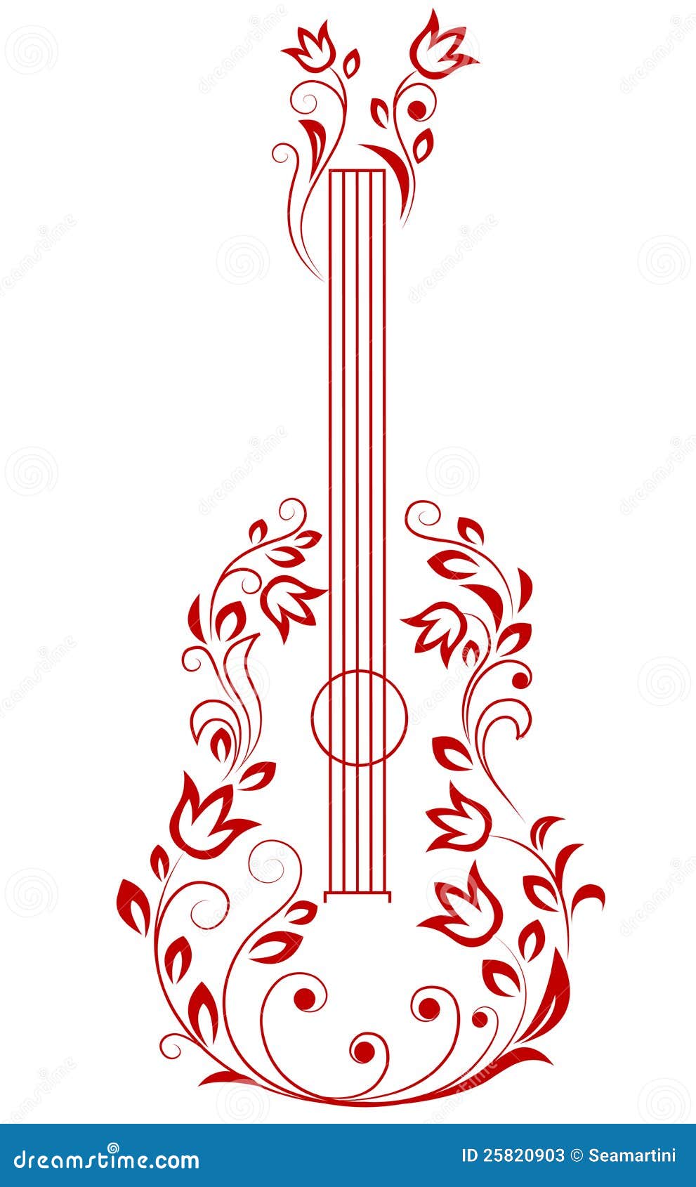 Guitar with Floral Elements Stock Vector Illustration of abstract